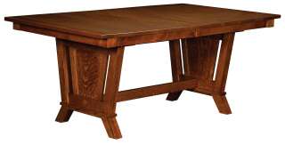 Amish Mission Trestle Dining Table Solid Wood Rectangle Oak Extending 