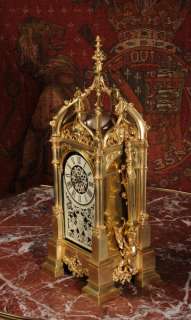 RARE ANTIQUE FRENCH GOTHIC TABLE CLOCK PORCELAIN DIAL GRIFFINS 1880 