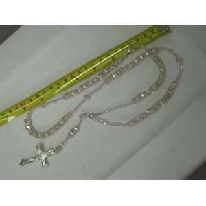  Traditional Light Clear Pink Color Rosary Necklace with 