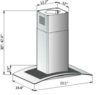   Glass Island Mount Range Hood PI30 668 Exhaust 654367467183  