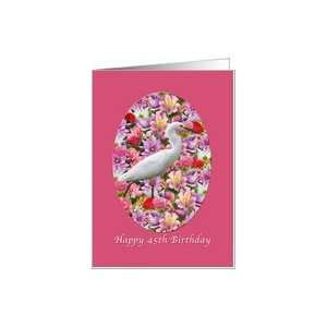    Birthday, 45th, Snowy Egret Bird, Flowers Card Toys & Games