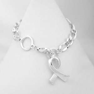  Silver Breast Cancer Awareness Ribbon Charm Bracelet Arts 