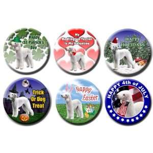 Bedlington Terrier Set Of 6 Holiday Pin Badges