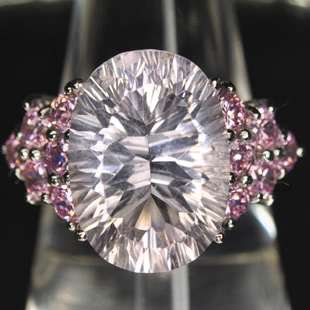 41.00 CT. PINK OVAL CONCAVE KUNZITE SILVER 925 RING S7.75  