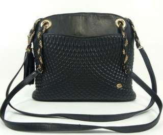   BLACK QUILTED LEATHER CHAIN SHOULDER EVENING BAG PURSE ITALY  