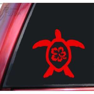  Hibiscus Honu Hawaiian Sea Turtle Red Vinyl Decal Sticker 