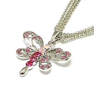    Pink Crystal Dragonfly Pendant on 16 Chain by TOC Jewelry