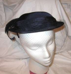 Vintage Navy Beatrice Martin New York Ladies Hat Shelf Pillbox with 