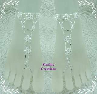 Barefoot Sandals ~ Silver & White Pearl ~ V Style~ Bridal Foot 