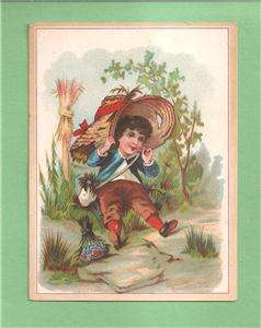 VICTORIAN Authentic PRINT  >BOY WEARS STRAW HAT  >GREAT GIFT!  