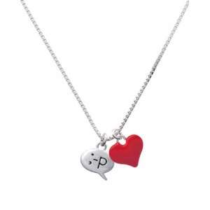  : P   Cheeky Emoticon and Red Heart Charm Necklace 
