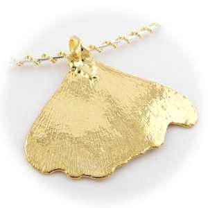 Gold Plated Ginko Real Leaf Sterling Silver Omega Chain Necklace 16 