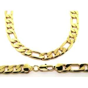   : 24 Inch mens 12mm 24K gold plated Figaro chain necklace  : Jewelry