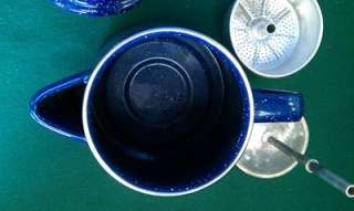 Vintage Large Blue Enamelware Coffee Pot  