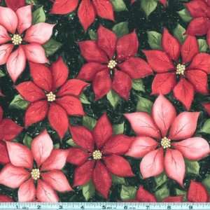  Christmas Poinsettia Red/Black Fabric By The Yard Arts, Crafts