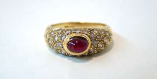 NEW 14K Gold Cabochon Ruby & Diamond Ring Size 6  