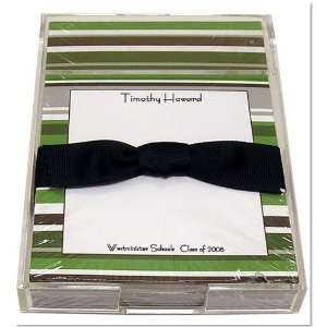  Green & Silver Stripe Notepad With Black Ribbon