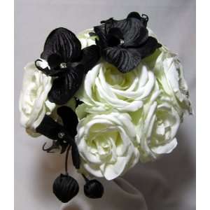  NEW Black and White Bridal Wedding Bouquet with Orchids 
