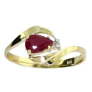  Genuine Pear Ruby & Diamond 14k Gold Promise Ring: Jewelry