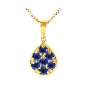  14K Yellow Gold Precious Droplet Gemstone Pendant Blue 