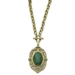  Brass tone Aventurine Green Crystal Toggle Necklace 
