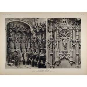  1911 Print Ornate Gothic Wood Carving Choir Bourg en 
