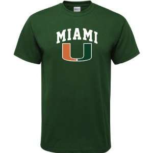  Miami Hurricanes Forest Green Arch Logo T Shirt: Sports 