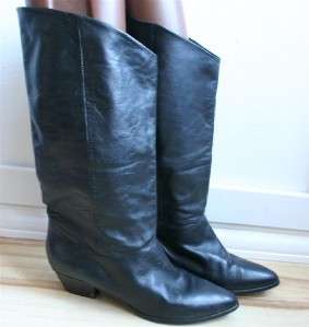 VTG black pixie leather pirate sclouch boots shoes heels 9/10  