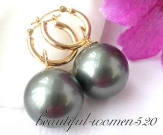 gems info 16mm round black south sea shell pearl earring 14k good 