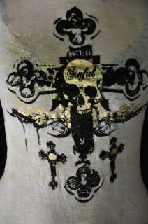 65 SINFUL SHIRT WITH SKULL CROSS BURN OUT TATTOO EMO RARE  