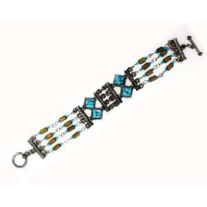   Native Indian Squared Stones and Beads Toggle Clasp Bracelet Jewelry
