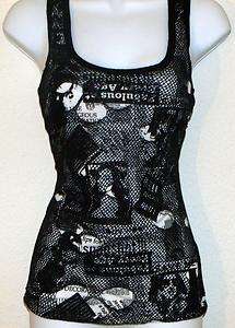 BLACK & AND WHITE Grunge Punk Tank Top RIPPED FISHNETS 842335089363 