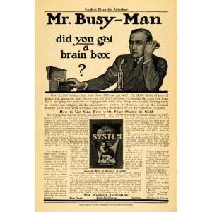  1905 Ad System Co Busy Mans Brain Box Card Businessman 