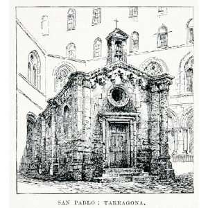  1901 Lithograph San Pablo Tarragona Spain Church Cathedral 