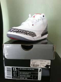 Air Jordan retro 3 (PS) White/Fire Red Cement Grey Blk  
