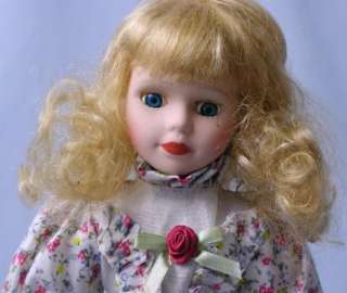 Porcelain Doll Blonde Hair Blue Eyes 15 Marked KC  