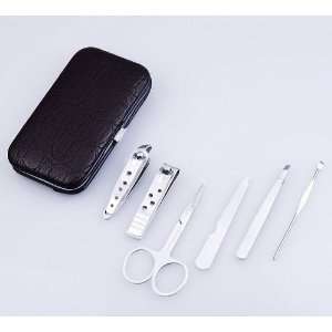    6Pcs Leather Case Steel Nail Care Manicure Tool Kit Set: Beauty