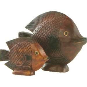  Hand Carved Wooden Angel Fish Sculptures