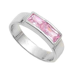  Sterling Silver Baby Ring with Pink CZ   3mm Band Width 