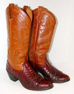   POST SNAKESKIN Brown Leather Western Cowboy Cowgirl Boots 6.5  