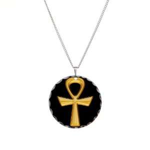  Necklace Circle Charm Egyptian Gold Ankh Black: Artsmith 