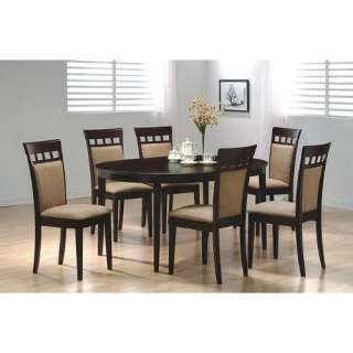   7pc Contemporary Cappuccino Finish Solid Wood Dining Table Chairs Set