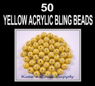 50 YELLOW 10mm ACRYLIC SPARKLE BLING BEADS FOR CRAFTS  