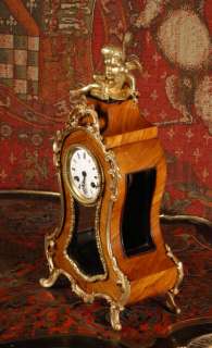 ANTIQUE FRENCH BOUDOIR CLOCK KINGWOOD ORMOLU CUPID 1860  
