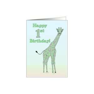  Happy 1st Birthday   Green Giraffe Card: Toys & Games