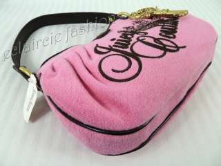 JUICY COUTURE logo Sweet Pea Pink Terry Cloth Leather Charm Tote 