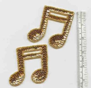 Double Musical Notes   Beaded Sequin Appliques   GOLD  