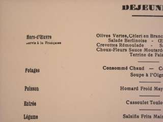 Vintage French March 1939 SS Iles de France lunch menu  