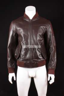 Mens MA1 BROWN FLIGHT Bomber Pilot ARMY Real Leather Cowhide Jacket 