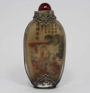CHINESE HANDWORK INSIDE PAINTING BAZAAR OLD GLASS SNUFF BOTTLE 